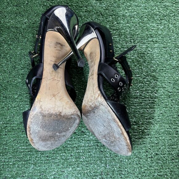 Giuseppe Zanotti Black Studs Peep Toe Slingback Platform High Heels 38.5 - Picture 6 of 9